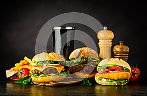 Different Burgers with Cola Fast Food