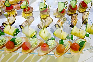 Different canapes - cold appetizers are on table