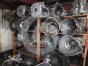 Different car parts in the old garage