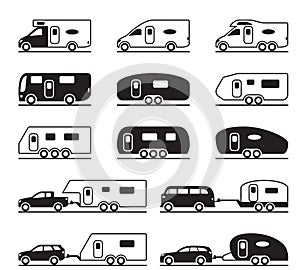 Different caravans and campers