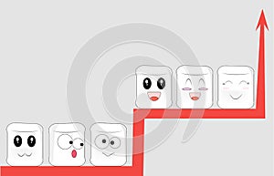 Cartoon faces sit on different red branches of the same graphic