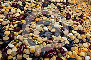 Different cereals and legumes. Mixed dried legumes and cereals