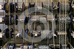 Different chains in roll coils. Industrial steel chains on market