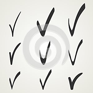 Different checkmark symbol. Black confirm icons set. Vector