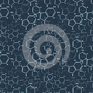 Different chemical nucleobases structures, scientific seamless pattern on dark