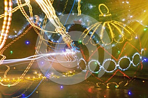 Different Christmas decorations, lights and illuminations , abstract New Year background