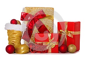Different christmas gifts on white background