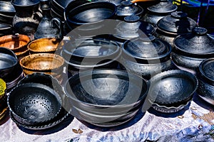 Different clay utensil for sale on a country fair