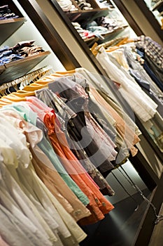 Different clothes in a store