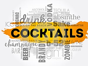 Different cocktails and ingredients