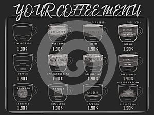 Different coffee in vintage style