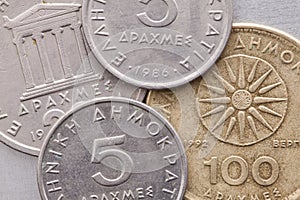 Different coins of old Greek money