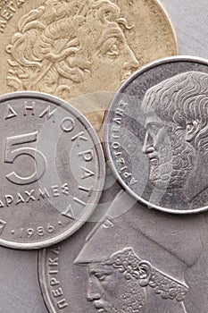 Different coins of old Greek money