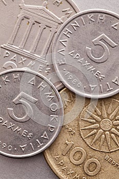 Different coins of old Greek money