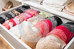 Different color bras in drawer
