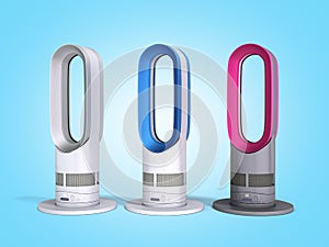 Different color modern air purifiers with heating and cooling function 3d render on blue gradient photo