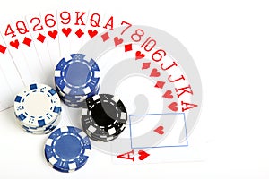 Different color of playing chip and card