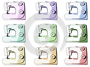 Different color sewing machines photo