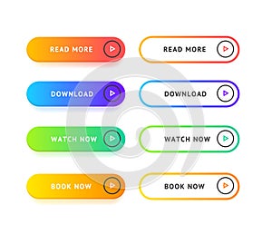 Different Color Ui Interface App Button Set. Vector