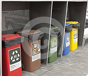 Different Colored Bins For Collection Of Recycle