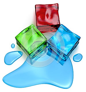 Different colored cube jellies and ice