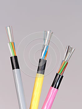 Different colored fiber optic cable ends
