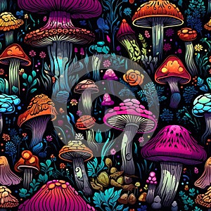 Different colored mushrooms on a black background 2