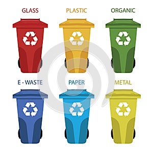 Different colored recycle waste bins