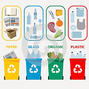 Different colored recycle waste bins vector illustration