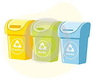 Different colored recycle waste bins