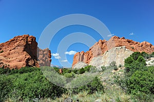 Different colored rocks in the Garden of the Gods in Colorado Springs, Colorado