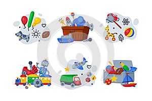 Different Colorful Kids Toy from Nursery Vector Composition Set