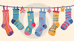 different colorful odd socks as a symbol for WDSD. Vector flat illustration. World Down Syndrome day. March 21