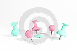 Different colorful push pins on white background. Copy space