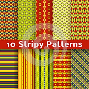 Different colorful stripy vector seamless patterns