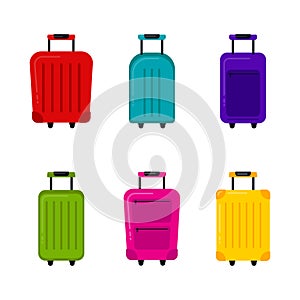 Different colorful travel suitcases for travelling. Luggage bags