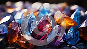 Different Colors of Beautiful Crystal Polished Gemstones Selective Focus Background