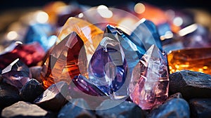 Different Colors of Beautiful Crystal Polished Gemstones Selective Focus Background