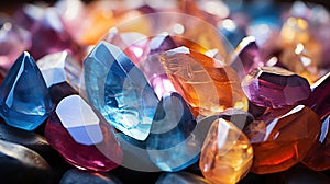 Different Colors of Beautiful Crystal Polished Gemstones Selective Focus Background