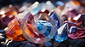 Different Colors of Beautiful Crystal Polished Gemstones Selective Focus Background