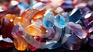 Different Colors of Beautiful Crystal Polished Gemstones Selective Focus Background