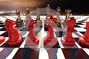 Different colors of chess, competition and confrontation between the two sides