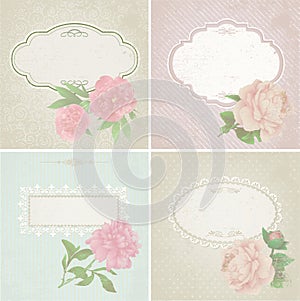 Different colors set of vintage greeting cards with peony