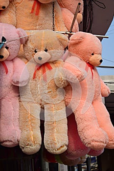 different  colour hanging  teddy bear