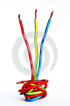 Different coloured wires used for electrical wiring. Not internationally standardized.