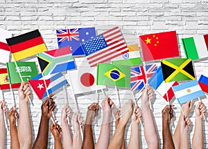 Different Countries United With Their Flags Raised photo