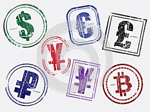 Different currency money stamps
