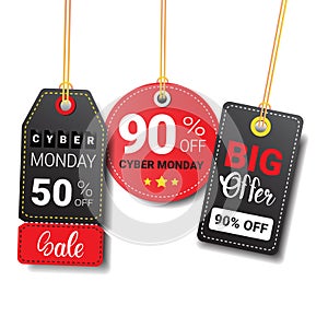 Different Cyber Monday Sale Tags Set Isolated Icons Collection Online Shopping Discount Logo Design