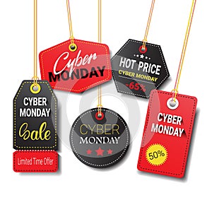 Different Cyber Monday Sale Tags Set Isolated Icons Collection Online Shopping Discount Logo Design
