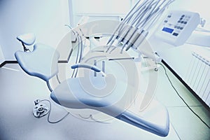 Different dental instruments and tools in a dentists office.